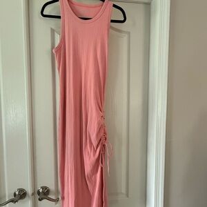 Aerie Pink Asymmetrical Ruched Midi Dress